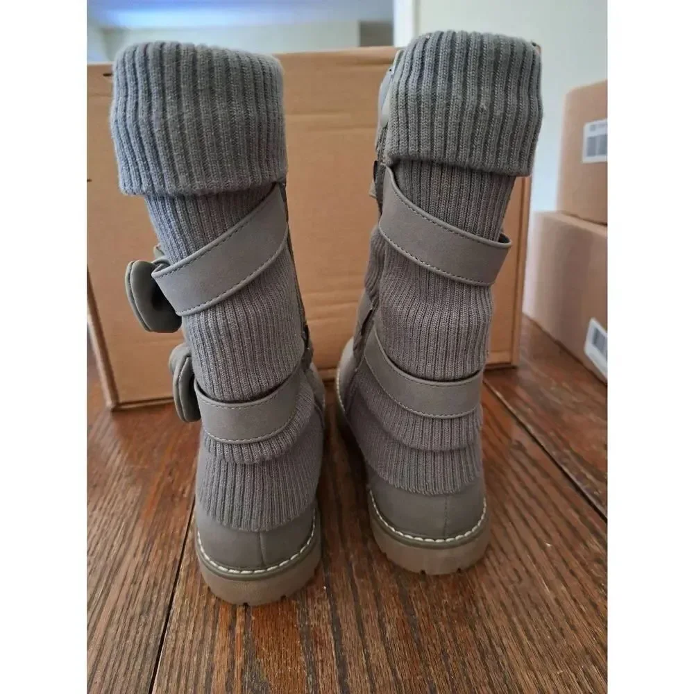 New Girls Size 5 Big Kid Dream Pairs Grey Mid Calf Faux Fur Lined Snow Boots